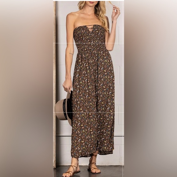 Brown Bandeau Maxi Dress - Picture 1 of 7